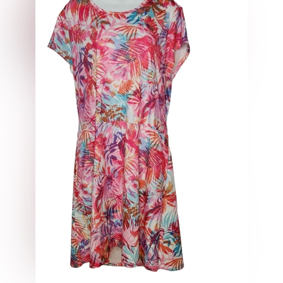 Reel Legends Open Back Tropical Floral Print Short Sleeve Stretchy Dress Size M - Picture 2 of 13